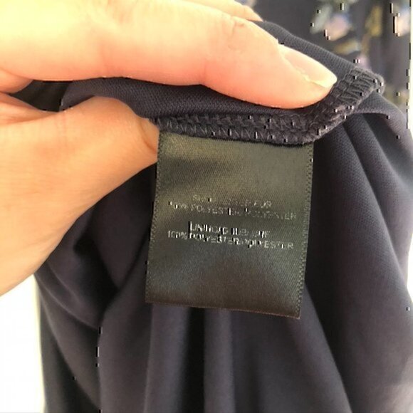 BELLE BADGLEY MISCHKA Navy Blue Green Rose Floral Long Flare Sleeve Shift Dress - Picture 6 of 12